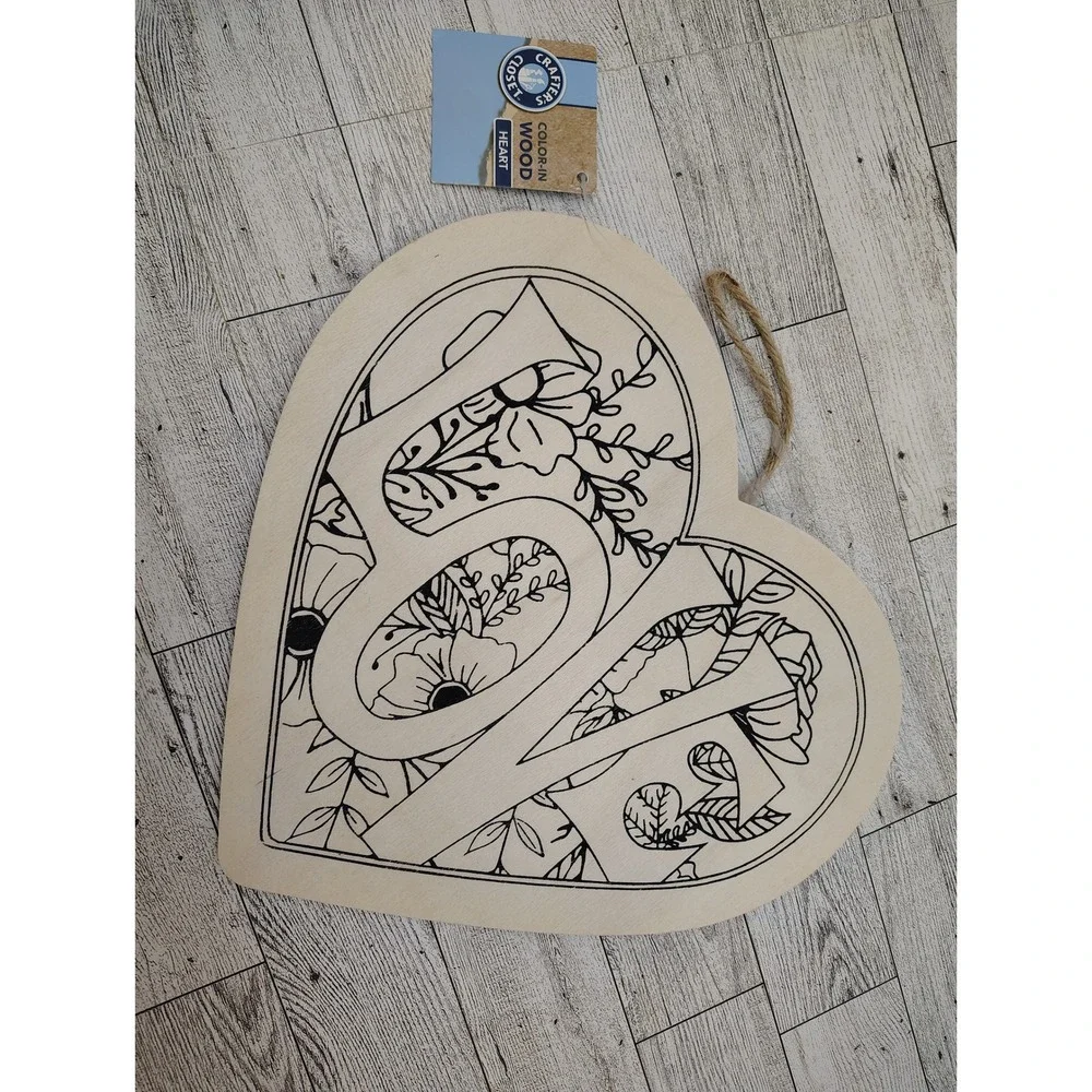 Unfinished Wood Heart LOVE Floral‎ Wall Decor Craft Plaque Crafters Closet NEW
